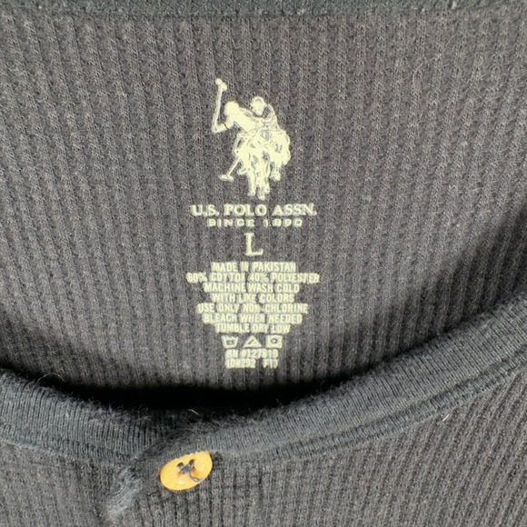 US Polo Assn Mens Long Sleeve Waffle Knit Henley Shirt Gray Size L Thermal - Picture 2 of 6